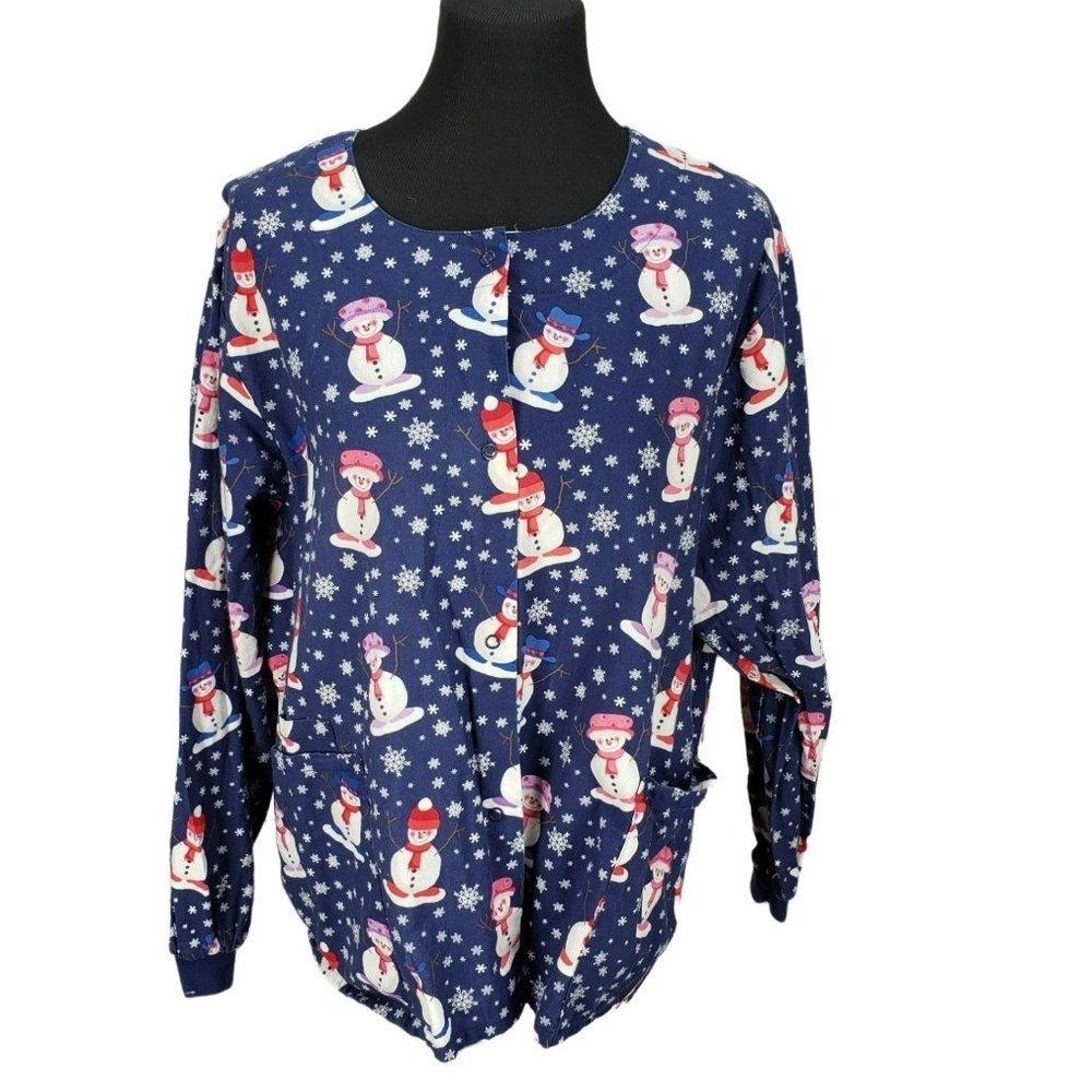 All Heart America's‎ Medical Superstore Snowman Design Button Up Scrub Coat